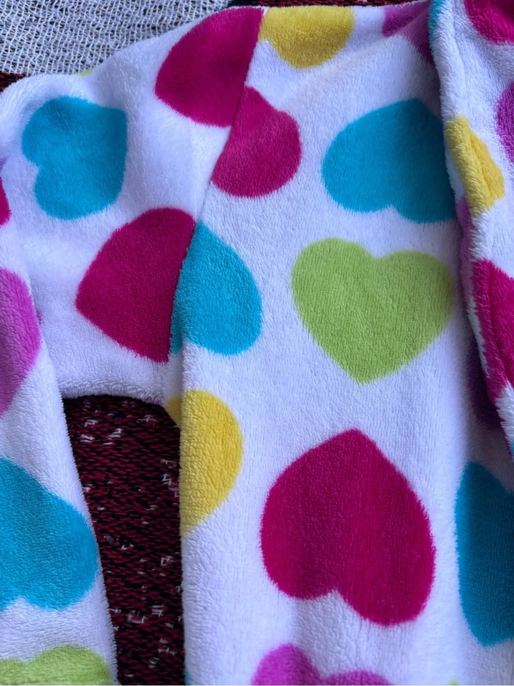 VINTAGE Y2K KOMAR KIDS MULTICOLORED HEART FLEECE ROBE SIZE LARGE 10/12